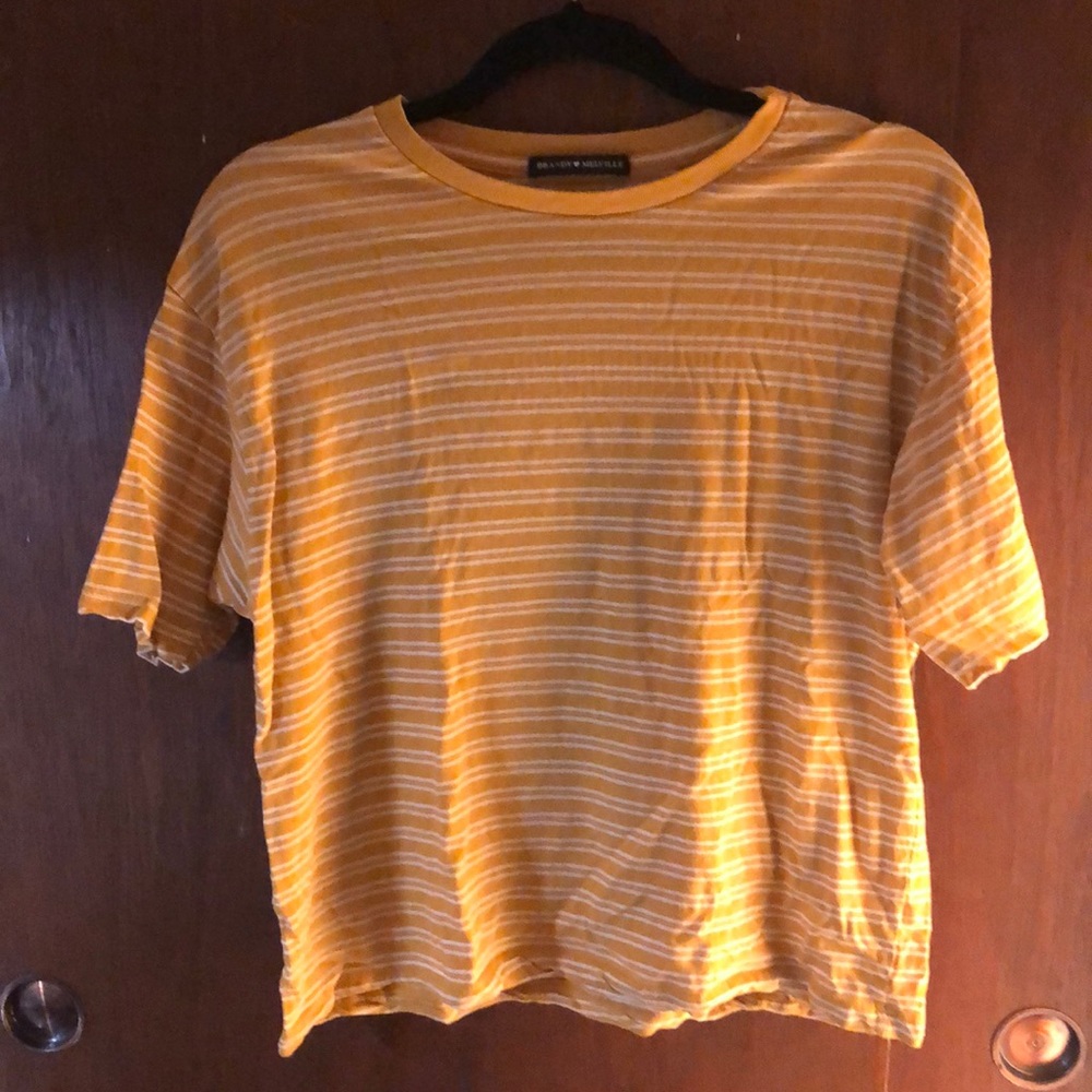 Brandy Melville Yellow and White Striped Shirt